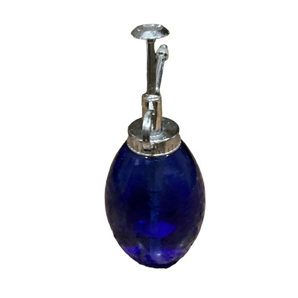 Vtg Water Atomizer Mister Cobalt Blue Glass Silver Metal 7" - Picture 3 of 5